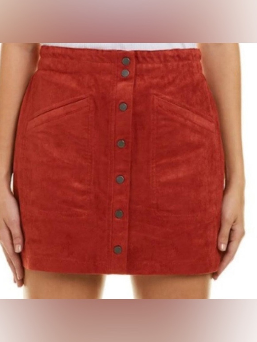 BCBGMAXAZRIA Mora Faux Suede Mini Skirt Carbon Size Small